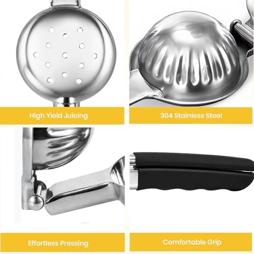 Stainless Steel Lemon Squeezer,Large Manual Citrus Juicer,Free Brush