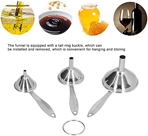 3 in 1 Metal Funnels, Mini Stainless Steel Funnel Set Small Kitchen Oil Funnel with Long Handle and Ring for Spice, Essential Oils