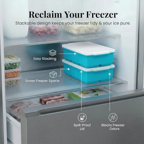 KitchFort® Large Silicone Ice Cube Tray (2-Pack) - 2" Big Ice Mold with Lid
