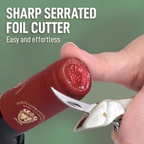 Zulay Kitchen Corkscrew Wine Opener - Premium 420 Stainless Steel & Resin Wine Bottle Opener - Double Hinged Opener with Foil Cutter & Cap Remover - Resin