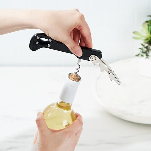 True Recoil Waiters Corkscrew Wine Opener, Durable Stainless Steel with Built-in Bottle Opener and 4-Wheel Foil Cutter for Bartenders, Home Bar, Kitchen, Outdoor Party, Gifts for Wine Lovers, Set of 1