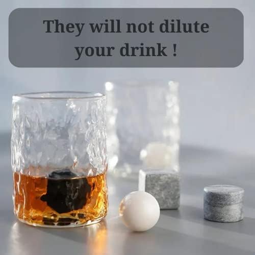 A&A Wonders Premium Whiskey Stones 100% Natural Granite Set of 4 Chilling Rocks Stone Reusable Ice Cubes for Drinks with Velvet Carrying Pouch, Gift for Whiskey Lovers (4 Geometrical Shapes)
