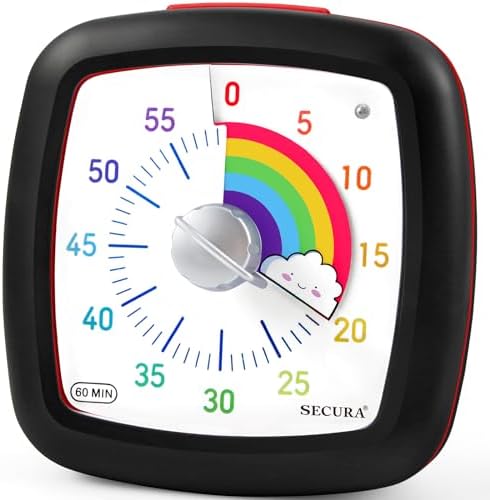 Secura 60-Minute Visual Timer, Silent Study Timer for Kids and Adults