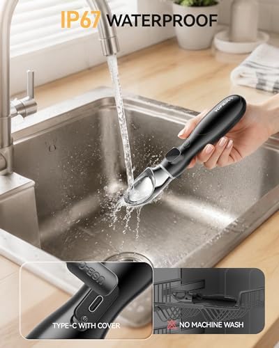 Yofidra Heated Ice Cream Scoop 4000 mAh, Ergonomic Design with Physical On/Off Switch, LED Battery Indicator & Screen Display, IP67 Waterproof for Easy Clean, Stand Design for Hygienic (Black)