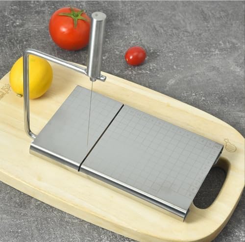 Stainless Steel Multipurpose Cheese Slicer with 5 Replaceable Cutting Line, 304 Stainless Steel Board with Measuring Grids, Easy to Clean Dishwhaser Safe Cheese Slicer, Kitchen Helper for Women