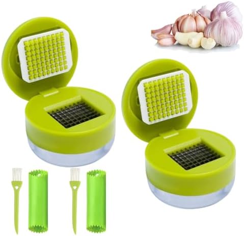 Mini Garlic Chopper & Press with Container, Manual Garlic Mincer Dicer, 2PCS
