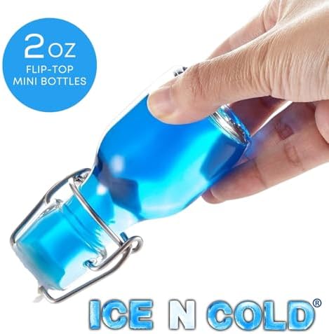 ICE N COLD Glass Swing Top Bottles | Flip Top Glass Bottles for Limoncello, Syrups, Oils, Vinegar, Extracts & Beverages | Airtight Reusable Glass Bottles (6-Pack, MINI (60ml | 2oz))