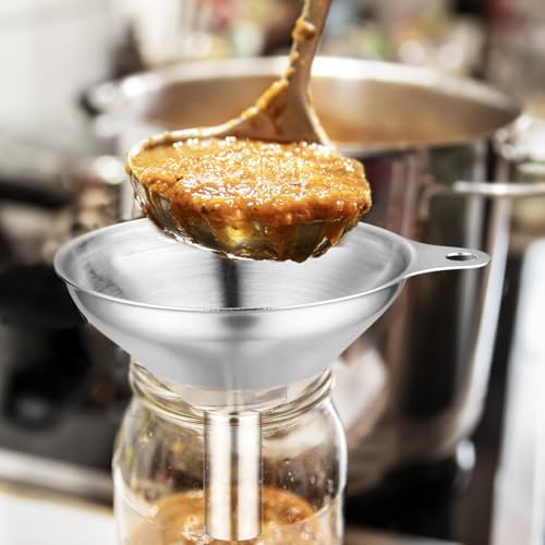 Stainless Steel Funnels 3pc Small Medium Large Metal Funnels Set with 2 Cleaning Brushes for Liquids, Essential Oils, and Spices
