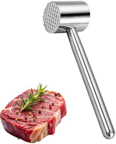 Meat Tenderizer Mallet, Heavy Duty Meat Hammer Dishwasher Safe, Kitchen Essentials 304 Stainless Steel Dual-side Mallet for Steak, Beef, Poultry and Fish