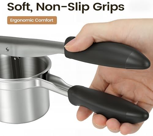 Brigii Potato Ricer, 304 Stainless Steel Manual Potato Press with Silicone Handle, Dishwasher Safe Kitchen Tool for Fluffy Mashed Potatoes