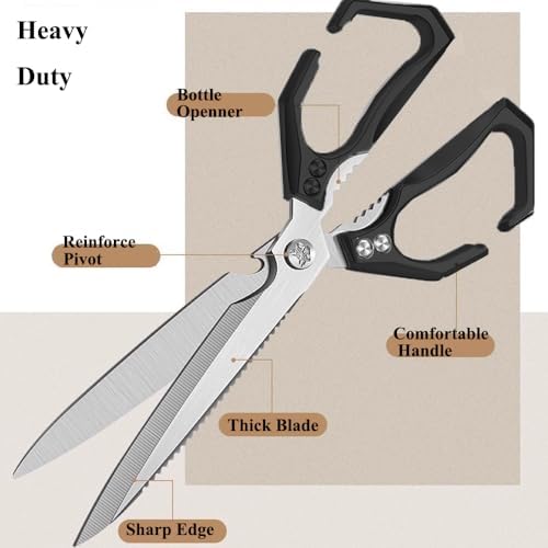 Extended Blade All Purpose Heavy Duty Kitchen Shears for Cooking BBQ, Ergonomi Roast Food Cutting Scissors Dishwasher Safe