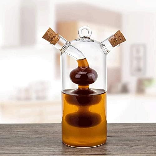 Olive Oil and Vinegar Dispenser Cruet Bottles, 2 in 1 Transparent Glass Oil Bottle, Dual Glass Oil Dispenser Bottles for Kitchen Cooking Container