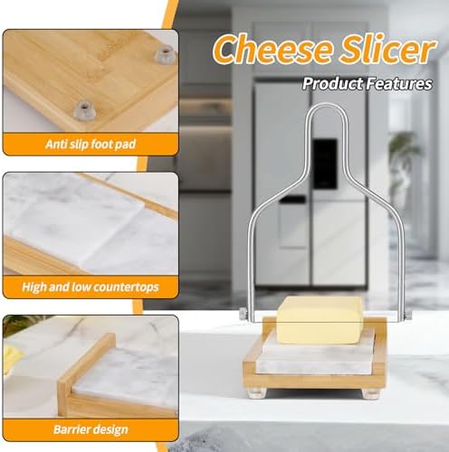 Cheese Slicer Cheese Cutter with 4 Replacement Wires,High & Low Marble Cutting Table Top,with cutting Wire replacement device,for Block Cheeses, Butter, Sausage etc.(White)