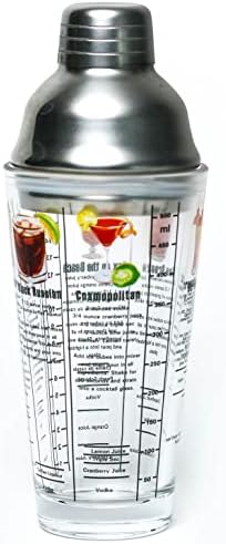 14 oz Recipe Glass Cocktail Shaker With Strainer Top - Includes 6 Cocktail Drink Recipes (Vodka Theme)