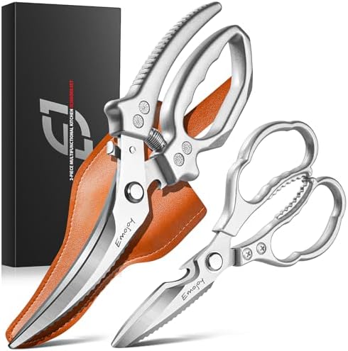 Emojoy 2-Piece Kitchen Scissors Set with Poultry Shears, Japanese Stainless Steel Kitchen Shear, All Purpose Scissor for Food, Chicken Bones, Dishwasher Safe