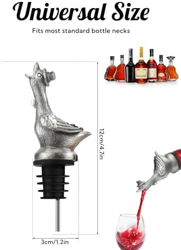 Goose Wine Pourer with Top Hat, Zinc Alloy Metal Animal Liquor Bottle Pourer Spout with Aerator & Stopper, Drip Free Universal Fit for Wine Whiskey Spirits, Funny Bar Accessory & Gift for Wine Lovers
