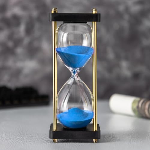 Hourglass Timer 60 Minute, Golden Wooden Sand Timer, Blue