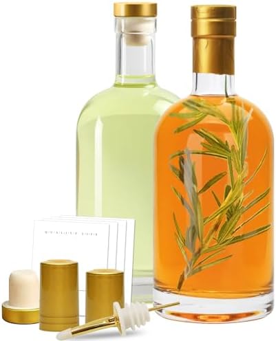 Olive Oil Dispenser Bottle for Kitchen, Clear Glass Oil and Vinegar Dispenser Set, Coffee Syrup Dispenser, Container With Metal Pour Spout, Airtight Lid, Funnel, Waterproof Labels (500ml-s-2 Pack)