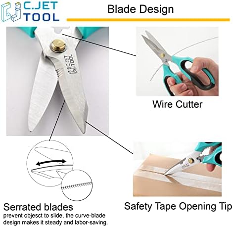 C.JET TOOL 8" Heavy Duty Scissors, Utility Scissors All Purpose for Cardboard, Plastic, Carpet, Rope, Leather. Sharp Stainless Steel Blades, Non‑Slip Handle, Kitchen Shears for Food, Meat & Poultry