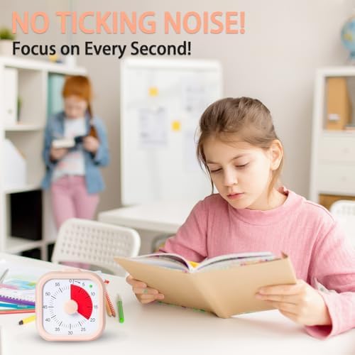Visual Timer for Kids 60 Minute Countdown Timer Silent Operation for Classroom Study Office Kitchen Kids Timer Teaching (Pink)