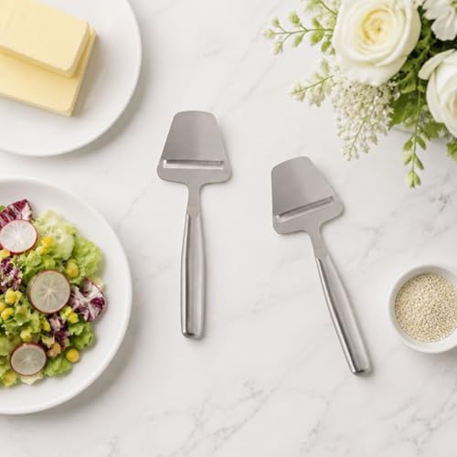 2pcs Stainless Steel Cheese Slicer, One-Piece Design Cheese Shaver Peeler Knife Plane, Multi-Functional Butter Cutter Tool for Block Cheeses Semi-Hard/Hard Butter Vegetables Kitchen Use
