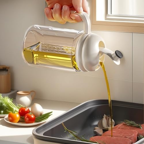 Glass Oil Dispenser with Measurement Markings, 500ml/16.9oz, Heat-Resistant, White Lid