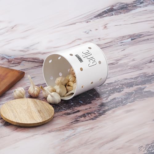 HAZEL Garlic Storage Container for Kitchen | Garlic Container for Storage, White