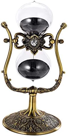 SuLiao Vintage 60 Minute Hourglass Sand Timer, Large Brass Engraved Rotating Sand Clock Stand, Unique Metal SandWatch 60 Min, Antique 1 Hour Glass Sandglass for Home, Desk, Office Decoration