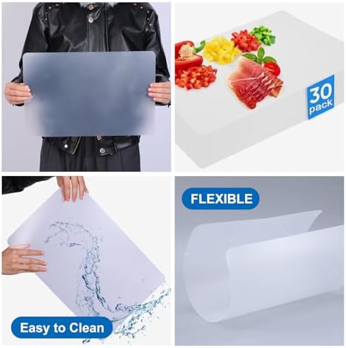 30 Pack Plastic Cutting Board Mats, Flexible Clear Cutting Mats, Kitchen Board Sheets Frosted Placemats BPA-Free, Non-Porous (17 x 11 In)