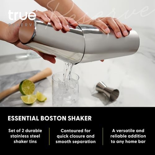 True Reserve Stainless Steel Boston Shaker Set, Cocktail Shaker Tins for Mixed Drinks, Cold Brew Cocktails, Margarita, Whiskey Sour, Espresso Martini, Home Bar, Bartender Gifts, 25 oz and 18 oz