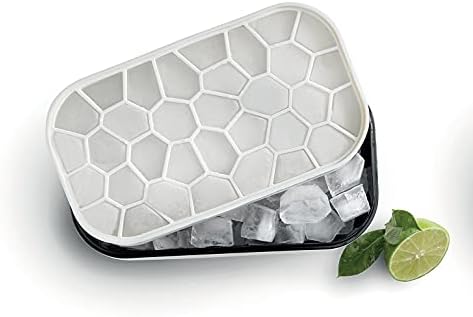 Lékué Ice Box | White | Ice Cube Tray For Freezer With Lid & Bin | Made With 100 Percent Platinum Silicone | Elegant And Retro Style Ice Cubes | For Cocktails, Ice Tea & Coffee And More |