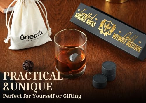 Onebttl Whiskey Gifts for Men, Whiskey Rocks with Initials Set of 6, Bourbon Chilling Stones for Whisky Lovers with Gift Box for Christmas, Father's Day, Retirement, G