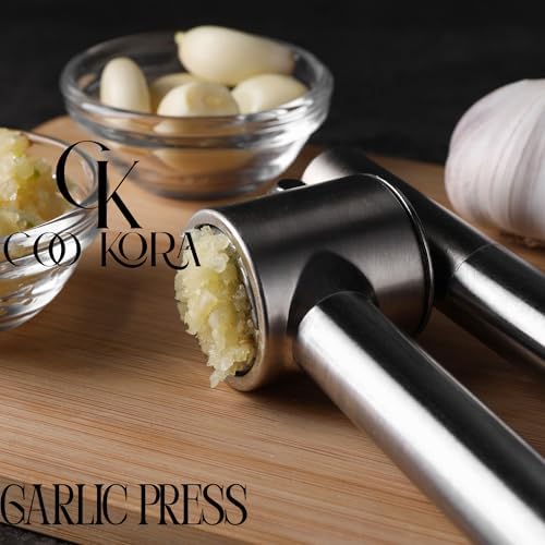 Heavy Duty Garlic Press, Handheld Garlic Mincer, 304 Stainless Steel Garlic Press, Ergonomic, Durable, No Hand Odor, Just Put It in the Bowl, Dishwasher Safe