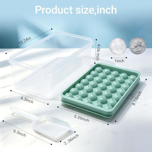 Round Ice Cube Trays with Lid and Bin (3-Pack) - 1.0 Inch Sphere Ice Ball Maker Mold for Freezer, BPA-Free Stackable Ice Cube Trays Makes 105 Ice Balls for Cocktails, Whiskey & Coffee