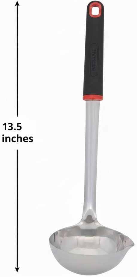 Farberware Stainless Steel Soup Ladle with Pour Spout, 12.5-Inch Kitchen Ladle Spoon for Soups, Stews, and Sauces - Dishwasher Safe Serving Ladle