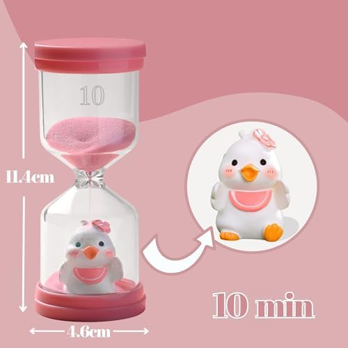 10 Minute Sand Timer,Hourglass Timer in Macaron Pink with Duck Pattern