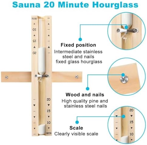 Sauna Sand Timer, 20 Minute Hourglass, Rotating Sand Clock 20 Min, Wooden White Sand Watch, Reloj De Arena, Hear Resistant Wood Hour Glass, Sandglass for Sauna & SPA Room