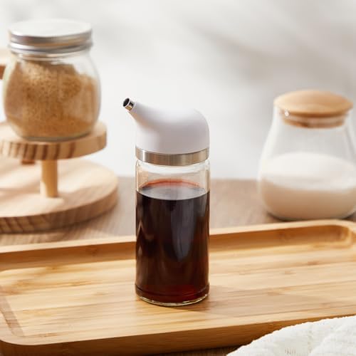 2 Pcs Cruet Dispenser Set 6 oz, White Glass Soy Sauce Dispenser, Small Olive Oil and Vinegar Bottles, Soy Sauce Bottle, Non Drip Spout Cruet Bottle Container for Kitchen Cooking