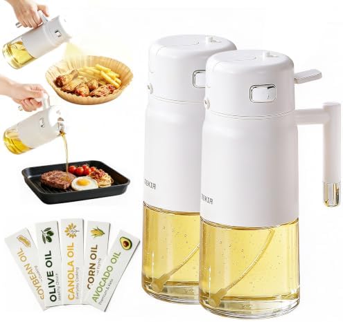 23.7oz/700ml Glass Olive Oil Sprayer for Cooking, 2-in-1 Oil Dispenser for Kitchen, Air Fryer, Salad, BBQ, Food Grade Spray Bottle with Portion Control