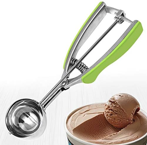 Millvado 3 Pack Stainless Steel Ice Cream and Cookie Scoops | With Green Rubber Grips – Spring Loaded Lever Design – For Sorbet, Melon, Meatballs, Muffins, and More – Includes 1 Oz, 2 Oz, 3 Oz Scoop