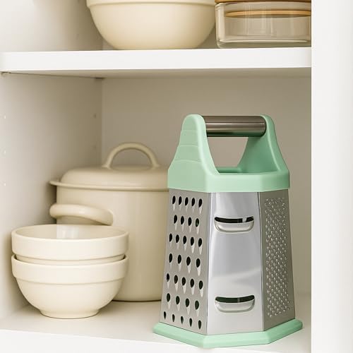 Beille 6 Side Stainless Steel Grater Top Handle Zester Slicer 7.75 Inch, Mint Green