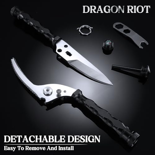 DRAGON RIOT Heavy Duty Kitchen Scissors - Sharp Scissors for Cutting Chicken, Poultry, Turkey, Meat - Stainless Food Kitchen Shears for Professionals (Black)