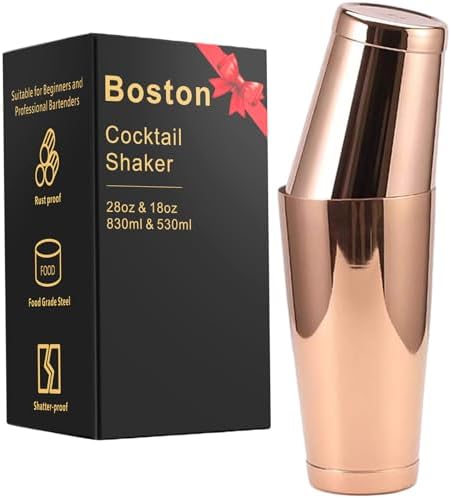 Stainless Steel Pro Boston Shaker - 2 Piece Unweighted 18oz & Weighted 28oz Martini Drink Shaker Kit for Bartender - Copper