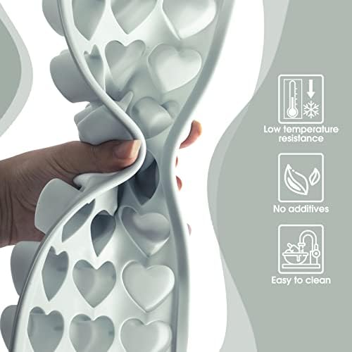 Heart Shape Ice Cube Tray, 21 Holes Silicone Ice Cube Mold with Removable Lid Flexible for Whiskey Cocktail Chocolate (Gray)