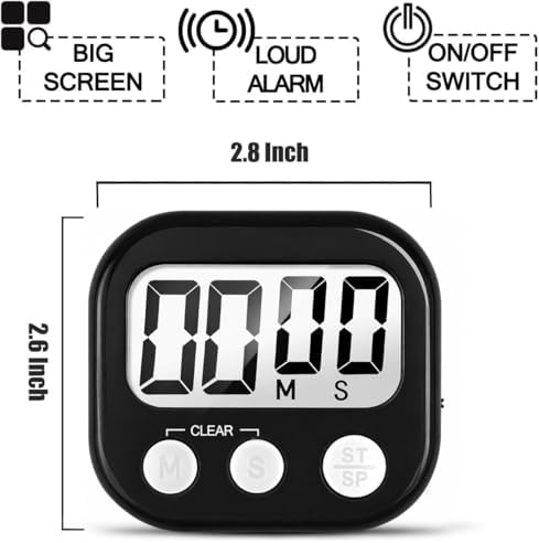 AOUCE Digital Kitchen Timers for Cooking, Timer for Kids 2 Pack Black