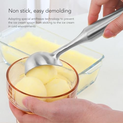 Ice Cream Scoop, Metal Ice Cream Scooper, Stainless Steel Ice Cream Scoop, Nonstick Anti Freeze One Piece Scooper Spoon, Long Handle Ice Cream Ball Spoon for Ice Cream, Cookie Dough, Sorbet (Silver)
