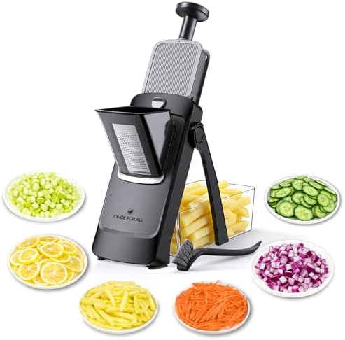 ONCE FOR ALL Safe Mandoline Slicer Pro, Veggie Slicer with Container, Black