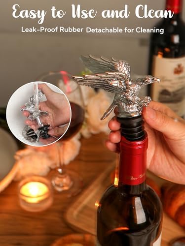 Bald Eagle Wine Pourer Bottle Stopper, Zinc Alloy Metal Eagle Wine Spout for Wine & Liquor Bottles, Drip Free Universal Fit Zinc Alloy Animal Wine Pourer Bar Accessory, Patriotic Wine Gifts for Men