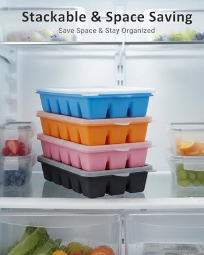 Silicone Ice Cube Trays with Lid, 4 Pack Ice Cube Molds