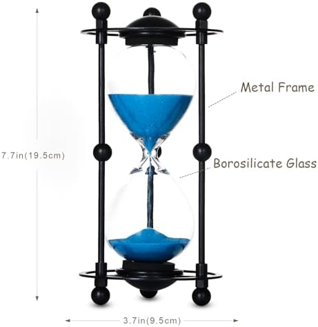 Hourglass, 15 Minute Sand Timer, Vintage Metal Hour Glass for Home Office Desk Decor, Unique Sand Clock Gifts (Blue)